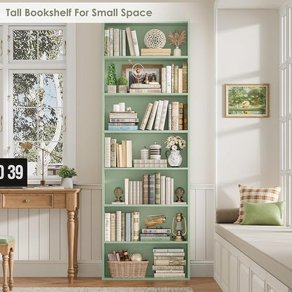FACBOTALL 82" Tall Bookshelf, 7-Tier Open Shelves Bookcase, Freestanding Display Storage Shelves, Tall Bookcase Home Decor Furniture for Home Office, Living Room, Bedroom, Green