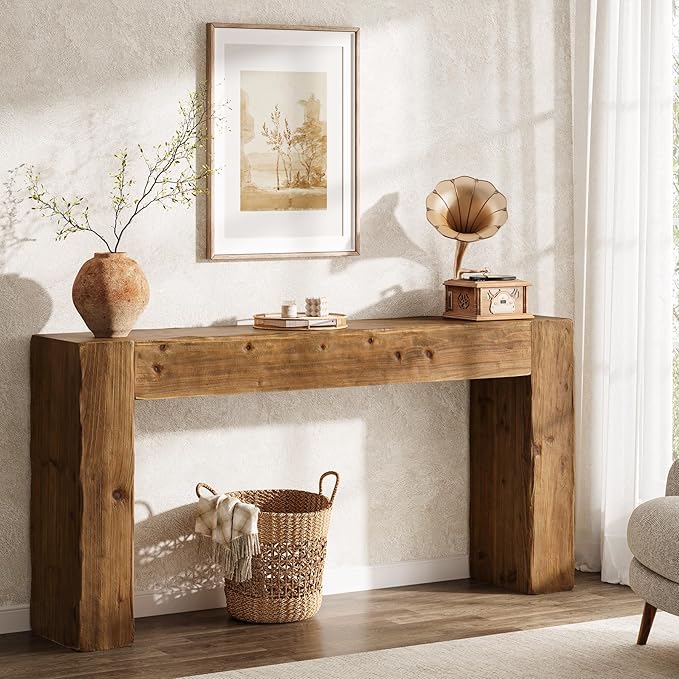 Solid Wood Console Table, 63-Inch Farmhouse Sofa Table Behind Couch for Entryway, Living Room, Foyer, Easy Assembly (Rustic Brown)