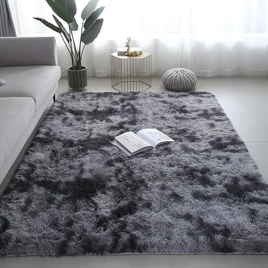 Shag Area Rugs for Bedroom Living Room,6X9 Ultra Soft Fluffy Area Rugs for Dorm,Indoor Carpet Plush Rugs for Home Decor, Black Grey