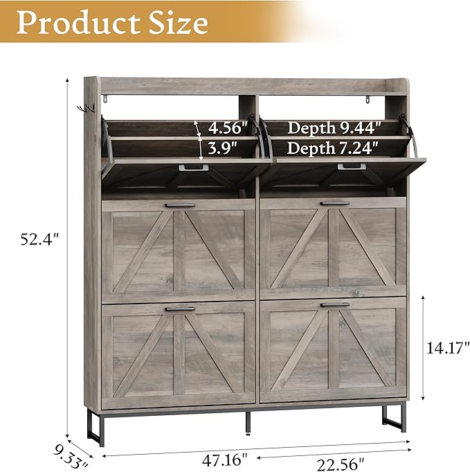 Shoe Cabinet Storage for Entryway, Shoe Storage Cabinet with 6 Flip Drawers, Freestanding Narrow Shoe Rack Organizer with Metal Legs for Foyer, Hallway, Grey