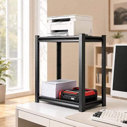 Printer Stand with Storage, 2-Tier Industrial Heavy Duty All-Metal Office Organizer Shelf, Space-Saving Storage Rack for Printer, Scanner, Copier, Paper and Office Supplies, Black,22"H×15.7"W×15.7"W