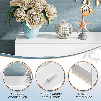 WLIVE Tall Dresser for Bedroom, Wood Chest of Drawers with Mental Handles, White Bedroom Dresser with 5 Drawers, Modern Minimalist Closet Store Organizer for Living Room, Hallway