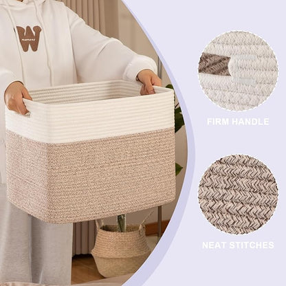 OIAHOMY Storage baskets for Shelf, Toy Storage Basket, Collapsible Storage Bins, Blanket Basket Living Room, Closet Storage for Bedroom, 16.5 x 13 x 12 Inches-Pack of 2-Brown