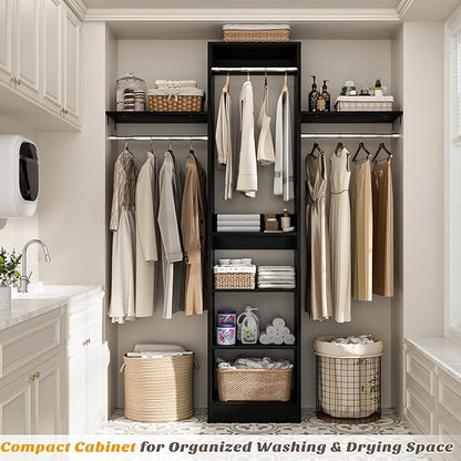 Cyclysio 4FT Small Closet System, 80"H Closet Organizer System with 4 Closets Rods & 3 Shelves, 48" Closets Organizers and Storage for Small Bedrooms, Laundry Rooms, Cloakrooms, Black