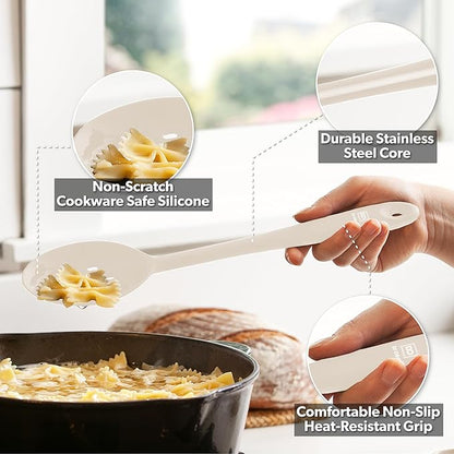 DI ORO Silicone Spoons for Cooking - Large Kitchen Spoons for Mixing, Serving, & Stirring - 600°F Heat-Resistant Non Stick Utensils – Big Solid & Slotted Basting Spoons - Dishwasher Safe (2pc, Clay)
