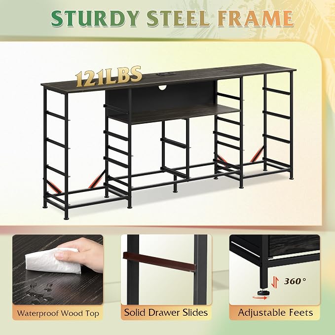 WLIVE 12 Drawer Dresser for Bedroom, Black Dresser TV Stand for 65, 70, 75 inch TV with Led Light & Charging Station, Wide Chest of Drawers with Open Shelves, Fabric Dressers for Closet, Living Room