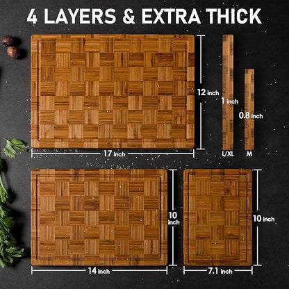 Kikcoin Extra Large Bamboo Cutting Boards, (Set of 3) Chopping Boards with Juice Groove Bamboo Wood Cutting Board Set Butcher Block for Kitchen, End Grain Serving Tray (Pack of 2)