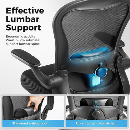 MAISON ARTS Office Chair, Ergonomic Desk Chair with Height Adjustable Lumbar Support, Mesh Design, Flip-up Armrests, Rocking Backrest, Executive Rolling Swivel Comfortable Task Chair for Home Office