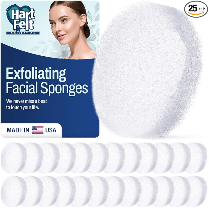 HartFelt Round Face Scrubber for Women | Reusable Facial Sponges for Daily Cleansing | Facial Exfoliating Pads for Removing Dead Skin, Dirt & Makeup | Use with Favorite Cream | Made in USA - 25 Count