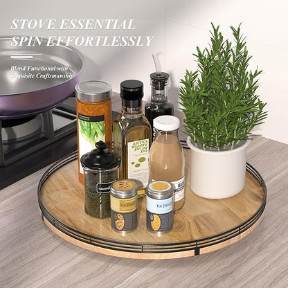 18" Lazy Susan Oak Wood Turntable Organizer for Cabinet, Farmhouse Round Wooden Large Lazy Susan Organization and Storage for Dining Table, Pantry, Kitchen, Countertop, Cupboard, Home Decor