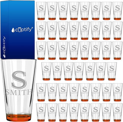 Personalized Beer Glasses Set of 48 Engraved Orange 16oz Pint Glasses, Custom Wedding Favors, Groomsmen Gifts, Birthday Parties & More