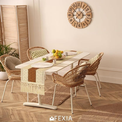 FEXIA Boho Table Runner 36 Inches Long Macrame Summer Decor Coffee Table Cover Farmhouse Stylewith Tassels for Party Bohemian Rustic Wedding Bridal Shower Dining Room Middle Brown (12x36 Inches)