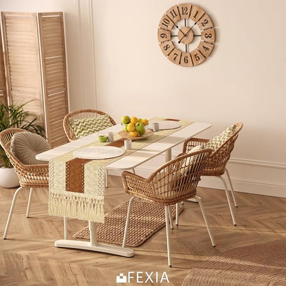 FEXIA Boho Table Runner for Home Decor with Tassels 108 Inches Long,Caramel Farmhouse Rustic Table Runner Macrame Burlap Table Decoration for Living Room Bridal Shower(12x108 Inches)