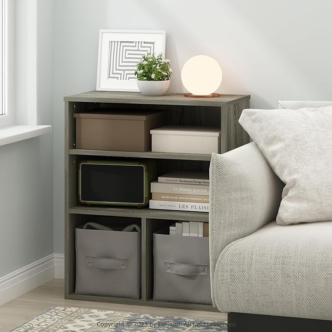 Furinno PASIR Book Shelf, 3-Tier Display Bookshelf, Bookcase, 11.8 x 23.6 x 28.1, for Living Room, Bedroom, Home Office, French Oak