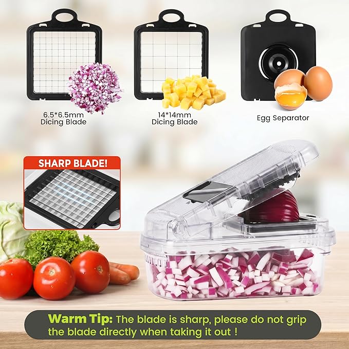 Vegetable Chopper,12-in-1 Multifunctional Food Chopper,Professional Onion Chopper with 7 Blades,Vegetable Cutter with Container for Salad,Potato,Carrot,and Garlic Essential Kitchen Tool (transparent)