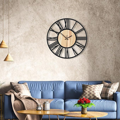 Blorple 20inch/50cm Large Wall Clocks for Living Room Decor,Bedroom,Battery Operated,Metal,Decorative,Analog,Silent,Non Ticking Big Wall Clock(Wooden Roman Numerals, 20 inches)