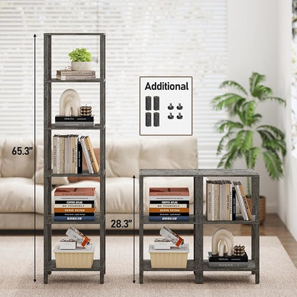 TUTOTAK Bookshelf, 6-Tier Tall Book Shelf, Narrow Bookcase for Small Space, DIY Stackable Bookshelf, for Living Room, Office, Study, Entryway, Industrial, Charcoal Grey BS01BY006