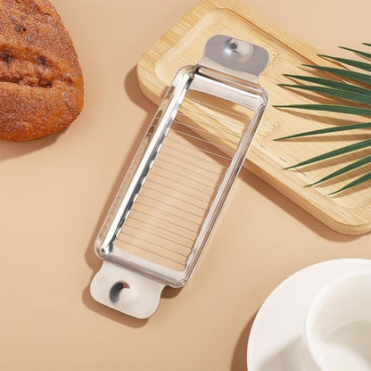 lasuroa Butter Slicer Cutter, Stainless Steel Ergonomic Cheese Slicer Cheese Even Stick Slicing Tool for Portion Control Cheese Wire Slicer with Portable Grip for Food Square Block Butter(Silver)