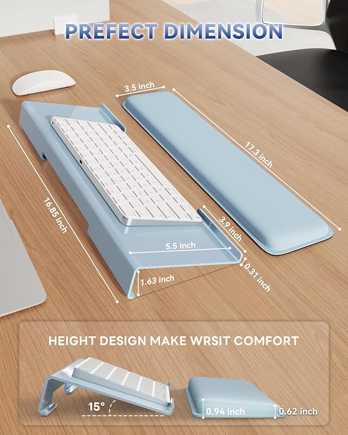 Laborio Computer Keyboard Stand for Desktop, Keyboard Wrist Rest Holder Stand for Easy Typing with Wrist Pad for Office Desk, Home, School(Blue)