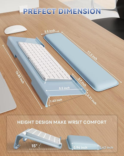 Laborio Computer Keyboard Stand for Desktop, Keyboard Wrist Rest Holder Stand for Easy Typing with Wrist Pad for Office Desk, Home, School(Blue)
