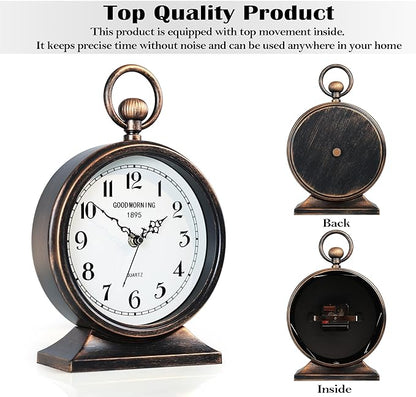 AYRELY® 7-Inch Vintage Mantel Clock with Handle,Antique Metal Desk Clocks Battery Operated,Retro Table Clock for Bedroom Living Room Shelf Farmhouse Fireplace Décor