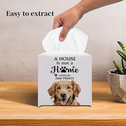 Grace Yonks Cute Golden Retriever Tissue Box Cover Square, Golden Retriever Dog Cube Case for Facial Tissues, 5.2" PU Leather(031)