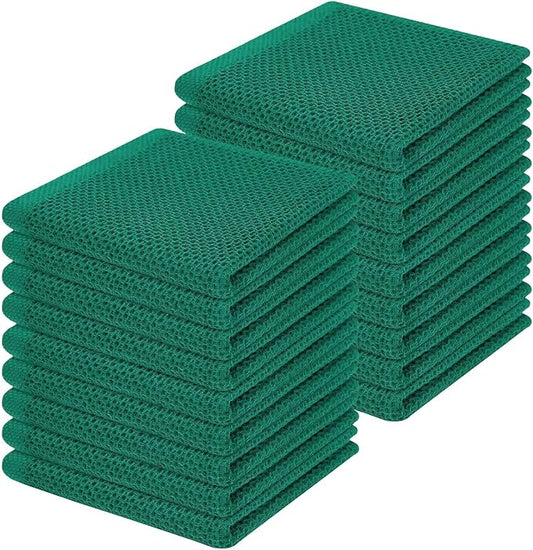 Homaxy 100% Cotton Waffle Weave Kitchen Dish Cloths, Ultra Soft Absorbent Quick Drying Dish Towels, 12 x 12 Inches, 18-Pack, Dark Green