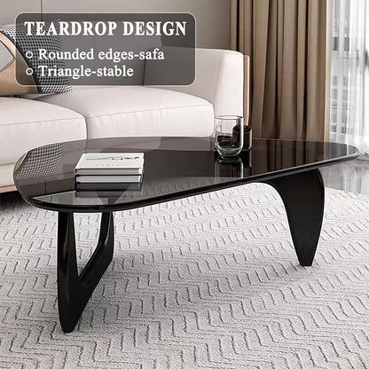 Mid Century Modern Glass Coffee Table, Coffee Table for Living Room, Noguchi Coffee Tables,Suitable for Bedroom Living Room Reception Office Tables (Black/Grey, ML)