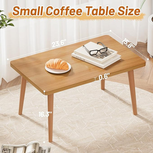Small Coffee Table, Low Table with Solid Wood Legs, 23.6" Mini Square Accent Table Side End Table, Floor Table Desk for Sitting on The Floor, Coffee Tea Table for Living Room, Dorm, Apartment, Natural