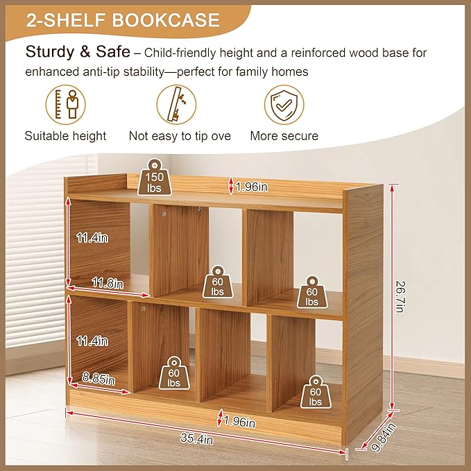 Cube Bookshelf Storage Organizer, 7-Cube Open Bookcase Shelf, Modern Particle Board Display Shelf for Living Room, Bedroom, Home Office