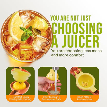 Zulay Kitchen Metal 2-in-1 Lemon Squeezer - Sturdy Max Extraction Hand Juicer Lemon Squeezer Gets Every Last Drop - Easy to Clean Manual Citrus Juicer - Easy-Use Lemon Juicer Squeezer - Orange/Yellow