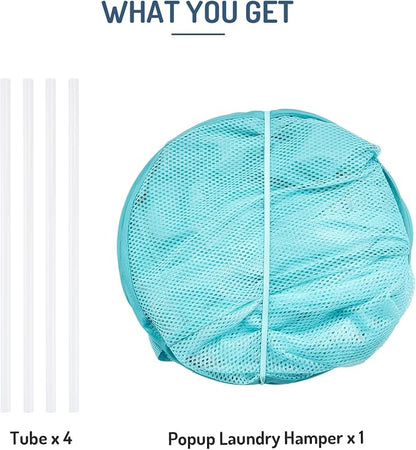 Seiritex Mesh Popup Laundry Hamper 3 Compartment Sortable Horizontal Collapsible Laundry Basket for Clothes Laundry Room Bedroom Toys Travel (Turquoise Blue)