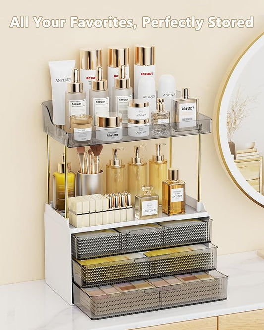 Anylady Bathroom Organizers and Storage, Makeup Organizer (Sturdy Durable Attractive), Ideal for Vanity, Countertop, Counter, Perfume, Skincare, Cabinet, Cosmetic, Dresser Organizer (Black)
