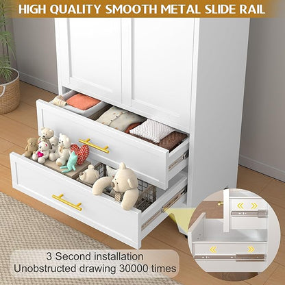 Steel Pantry Cabinet, 71" Metal Storage Cabinets with 2 Doors, 2 Adjustable Shelf and 2 Drawers, Freestanding Storage Cabinet for Bedroom, Kitchen, Home Office (White)