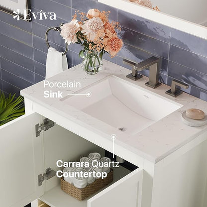 Eviva Aberdeen 30 in. White Single Sink Bath Vanity with Carrara Quartz Top and Undermount Porcelain Sink