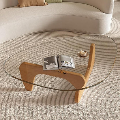 Modern Glass Coffee Table, Mid Century Small Coffee Table, Coffee Table for Living Room,Suitable for Bedroom Living Room Reception Office Tables (Wood/Transparent, Small)