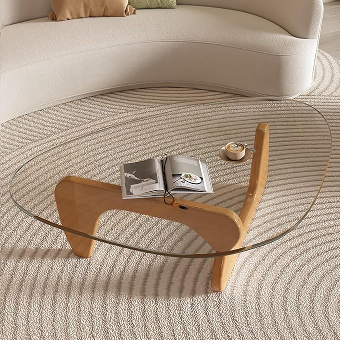 Modern Glass Coffee Table for Living Room, Mid Century Coffee Table, Small Coffee Tables, Suitable for Bedroom Living Room Reception Office Tables (Wood/Transparent, Medium)