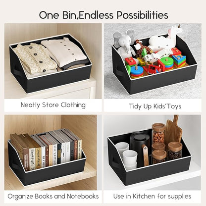 Homsorout Large Closet Organizers and Storage Bins - 10 Pack Trapezoid Storage Baskets for Shelves, Foldable Fabric Baskets with Handles Ideal for Closet, Basket, Wardrobe and Shelf Storage, Black