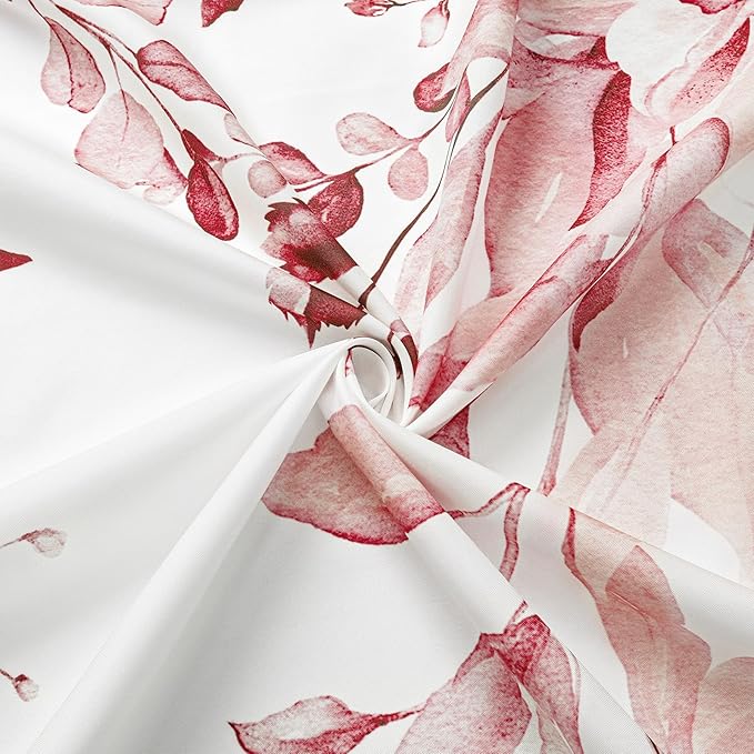 Gibelle Long Shower Curtain 72 x 78, Tall Pink Floral Shower Curtain for Bathroom, Watercolor Plant Eucalyptus Leaves Fabric Shower Curtain Set