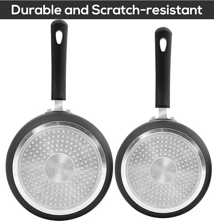 Utopia Kitchen Nonstick Stock Pot Saucepan Set with Lids, 2 Quart and 3 Quarts Multipurpose Stock Pots Set for Home, Kitchen or Restaurant, Grey & Black