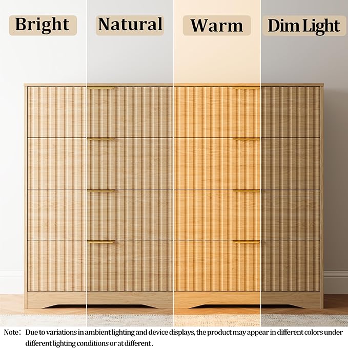 Fluted 8 Drawers Dresser for Bedroom, 55" Wide Wood Dressers Chest of Drawers with Metal Handle, Mid Century Modern Dresser Storage Organizer for Living Room, Natural Oak