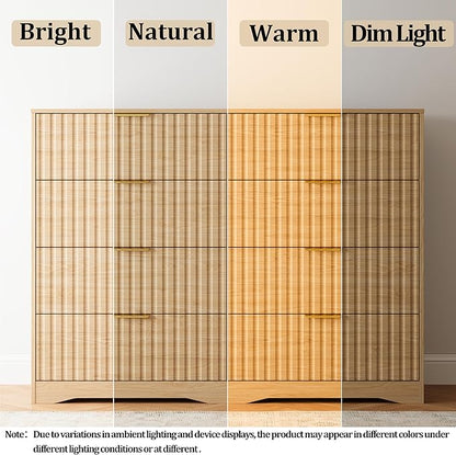 Fluted 8 Drawers Dresser for Bedroom, 55" Wide Wood Dressers Chest of Drawers with Metal Handle, Mid Century Modern Dresser Storage Organizer for Living Room, Natural Oak