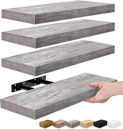 Sorbus Floating Shelves for Wall, Bathroom Shelves Wall Mounted for Kitchen, Bedroom, Living Room, Bathroom Storage, Over Toilet, Hanging Book Shelf for Wall Home Decor (Gray, 4 Pack)