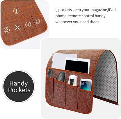 Sofa Armrest Organizer, Remote Control Holder for Recliner Couch, Arm Chair Caddy with 5 Pockets for Magazine, Tablet, Phone, iPad