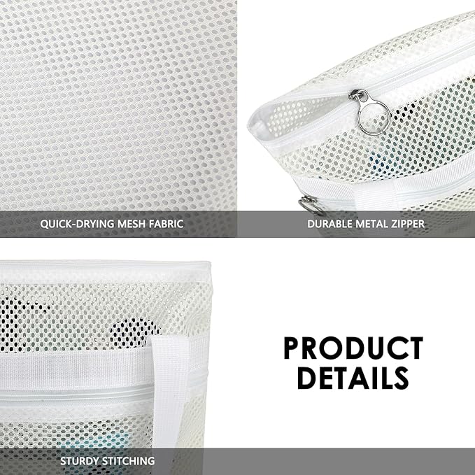 GYEUKHAM Portable Mesh Shower Caddy with 2 Zipper Pockets & Dual Handles, Quick-Drying Hanging Shower Tote for College Dorm, Gym, Travel & Camping, White