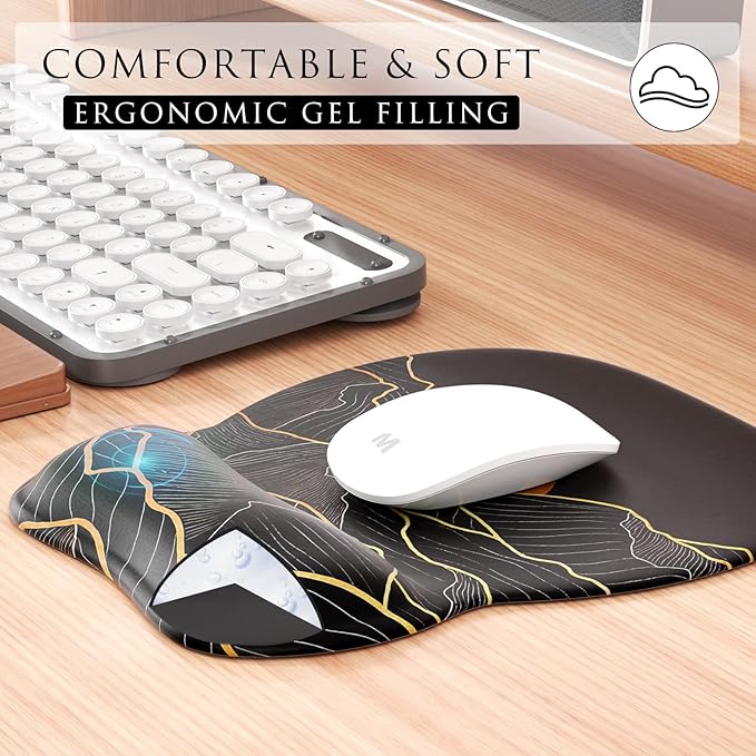 MROCO Ergonomic Mouse Pad with Gel Wrist Rest, 9.4 x 8.1 in, Golden Rise | Ergonomic Shape Design, Multiple Pattern Options, Gel Wrist Comfort, Smooth Lycra Surface, Non-Slip PU Base