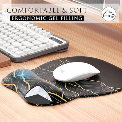 MROCO Ergonomic Mouse Pad with Gel Wrist Rest, 9.4 x 8.1 in, Golden Rise | Ergonomic Shape Design, Multiple Pattern Options, Gel Wrist Comfort, Smooth Lycra Surface, Non-Slip PU Base