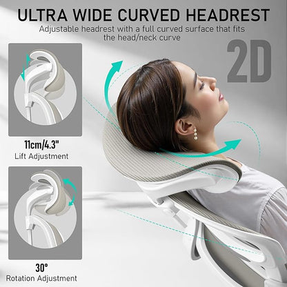 High Back Ergonomic Office Chair, Breathable Mesh Desk Chair with Lumbar Support, Adjustable Headrest, Flip-up Armrests, Computer Gaming Chair, (LightGray, 1Pack)