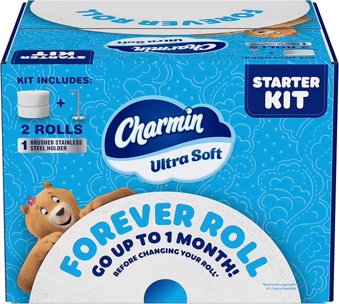 Charmin Toilet Paper Ultra Soft, Forever Roll Starter Kit, 1 Holder, 2 Rolls, 2-ply Bath Tissue