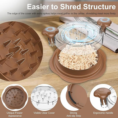 Chicken Shredder Tool Twist Large Chicken Breast Shredder with Brush&Fork, Visible Meat Shredder Machine, Strong Anti-Slip Strip, Ergonomic Handle, BPA Free, Suitable for Pork Beef Chicken(Brown)